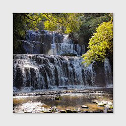 Холст квадратный Водопад, солнечные лучи и лес, цвет: 3D-принт — фото 2