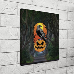 Холст квадратный Ворон, сидящий на тыкве - Halloween, цвет: 3D-принт — фото 2