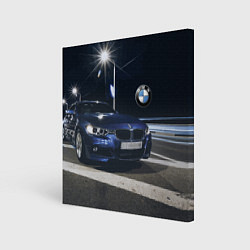 Холст квадратный BMW на ночной трассе, цвет: 3D-принт