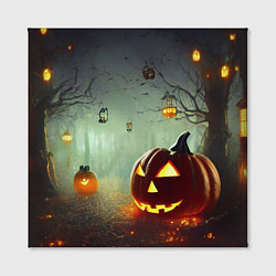 Холст квадратный Тыква на Хэллоуин в ночном туманном лесу, цвет: 3D-принт — фото 2