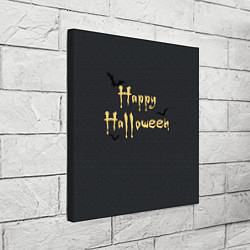 Холст квадратный Happy Halloween надпись с летучими мышами, цвет: 3D-принт — фото 2