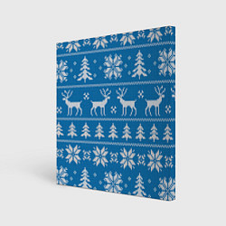 Холст квадратный Рождественский синий свитер с оленями, цвет: 3D-принт