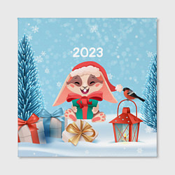 Холст квадратный Зайчик с подарком - 2023, цвет: 3D-принт — фото 2