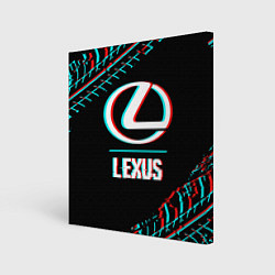 Холст квадратный Значок Lexus в стиле glitch на темном фоне, цвет: 3D-принт