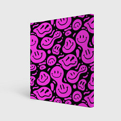 Холст квадратный Кислотный розовый в смайликах, цвет: 3D-принт