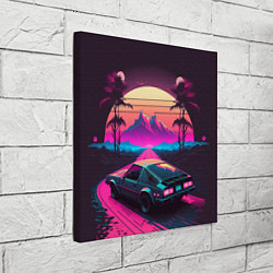 Холст квадратный Synthwave car and mountains, цвет: 3D-принт — фото 2