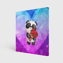 Холст квадратный Панда с букетом цветов, цвет: 3D-принт