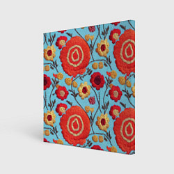 Холст квадратный Эффект вышивки маки, цвет: 3D-принт