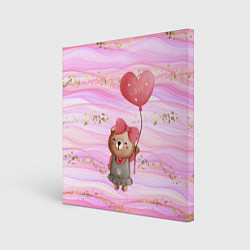 Холст квадратный Мишка с шариком Love, цвет: 3D-принт