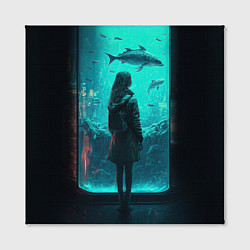 Холст квадратный Девушка и аквариум, цвет: 3D-принт — фото 2
