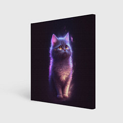 Холст квадратный Неоновый котик и луна, цвет: 3D-принт