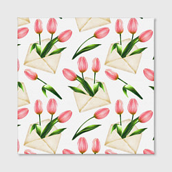 Холст квадратный Тюльпаны в конвертах - паттерн, цвет: 3D-принт — фото 2