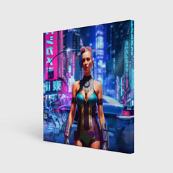 Холст квадратный Cyberpunk 2077 - neural network, цвет: 3D-принт