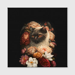Холст квадратный Милый котик окружённый цветами, цвет: 3D-принт — фото 2