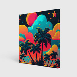Холст квадратный Неоновые пальмы на закате, цвет: 3D-принт
