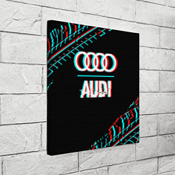 Холст квадратный Значок Audi в стиле glitch на темном фоне, цвет: 3D-принт — фото 2