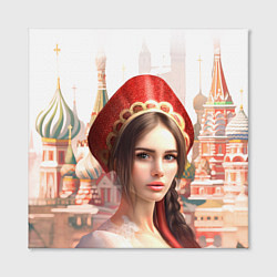 Холст квадратный Девушка в кокошнике с косой - кремль, цвет: 3D-принт — фото 2