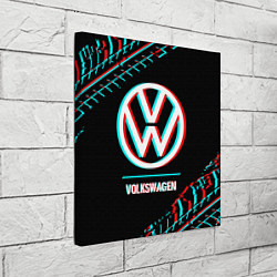 Холст квадратный Значок Volkswagen в стиле glitch на темном фоне, цвет: 3D-принт — фото 2