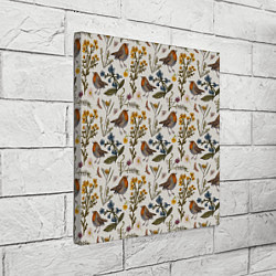 Холст квадратный Птицы малиновки и зверобой, цвет: 3D-принт — фото 2