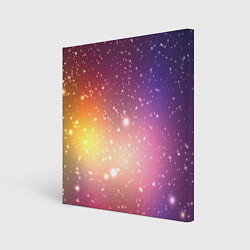 Холст квадратный Желто фиолетовое свечение и звезды, цвет: 3D-принт