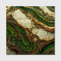 Холст квадратный Текстура зелёного мрамора с золотыми прожилками, цвет: 3D-принт — фото 2