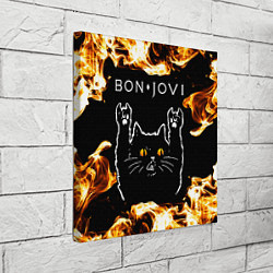 Холст квадратный Bon Jovi рок кот и огонь, цвет: 3D-принт — фото 2