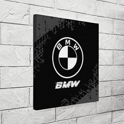 Холст квадратный BMW speed на темном фоне со следами шин, цвет: 3D-принт — фото 2