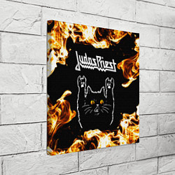 Холст квадратный Judas Priest рок кот и огонь, цвет: 3D-принт — фото 2