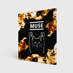 Холст квадратный Muse рок кот и огонь, цвет: 3D-принт