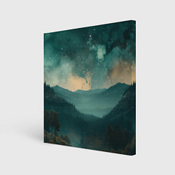 Холст квадратный Космическая ночь в горах, цвет: 3D-принт