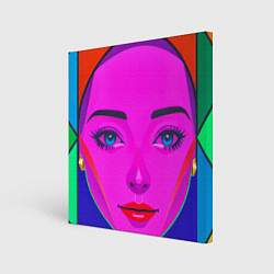 Холст квадратный Девушка с голубыми глазами и фиолетовым лицом, цвет: 3D-принт