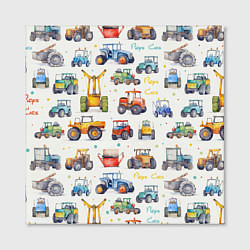 Холст квадратный Акварельные тракторы - детский паттерн, цвет: 3D-принт — фото 2