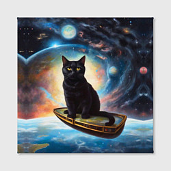 Холст квадратный Черный кот на космическом корабле летящий в космос, цвет: 3D-принт — фото 2