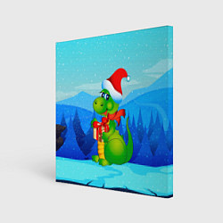 Холст квадратный Дракон с подарком новый год, цвет: 3D-принт