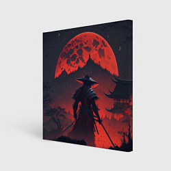 Холст квадратный Samurai and red moon - нейросеть, цвет: 3D-принт