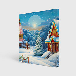 Холст квадратный Зимний домик и елка, цвет: 3D-принт