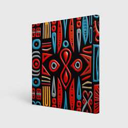 Холст квадратный Красно-синий узор в африканском стиле, цвет: 3D-принт