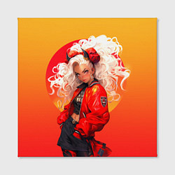 Холст квадратный Девушка-демон от нейросети - желто-красный градиен, цвет: 3D-принт — фото 2