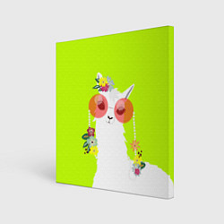 Холст квадратный Лама - альпака в розовых очках, цвет: 3D-принт