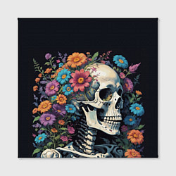 Холст квадратный Улыбающийся скелет среди цветов, цвет: 3D-принт — фото 2