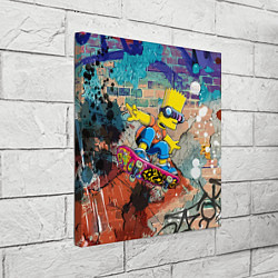 Холст квадратный Барт Симпсон на скейтборде на фоне стены с граффит, цвет: 3D-принт — фото 2