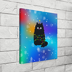 Холст квадратный Новогодний котик и снежинки, цвет: 3D-принт — фото 2