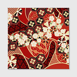 Холст квадратный Японские хризантемы с сакурой, цвет: 3D-принт — фото 2
