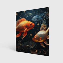 Холст квадратный Рыбки на темном фоне, цвет: 3D-принт