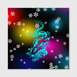 Холст квадратный Праздничный дракон и снежинки, цвет: 3D-принт — фото 2