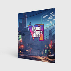 Холст квадратный GTA 6 ночной город, цвет: 3D-принт