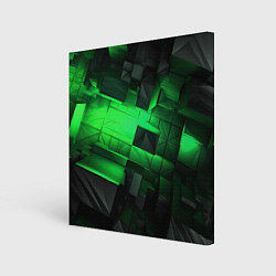 Холст квадратный Зеленая и черная абстракция геометрическая, цвет: 3D-принт