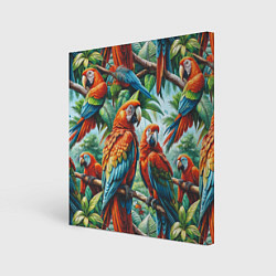 Холст квадратный Попугаи Ара - тропики джунгли, цвет: 3D-принт