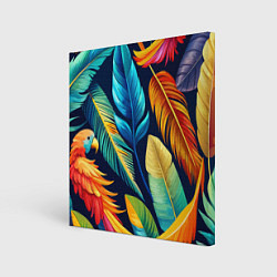 Холст квадратный Пёстрые пёрышки попугаев, цвет: 3D-принт
