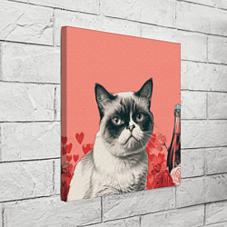 Холст квадратный Недовольный кот в день Святого Валентина, цвет: 3D-принт — фото 2